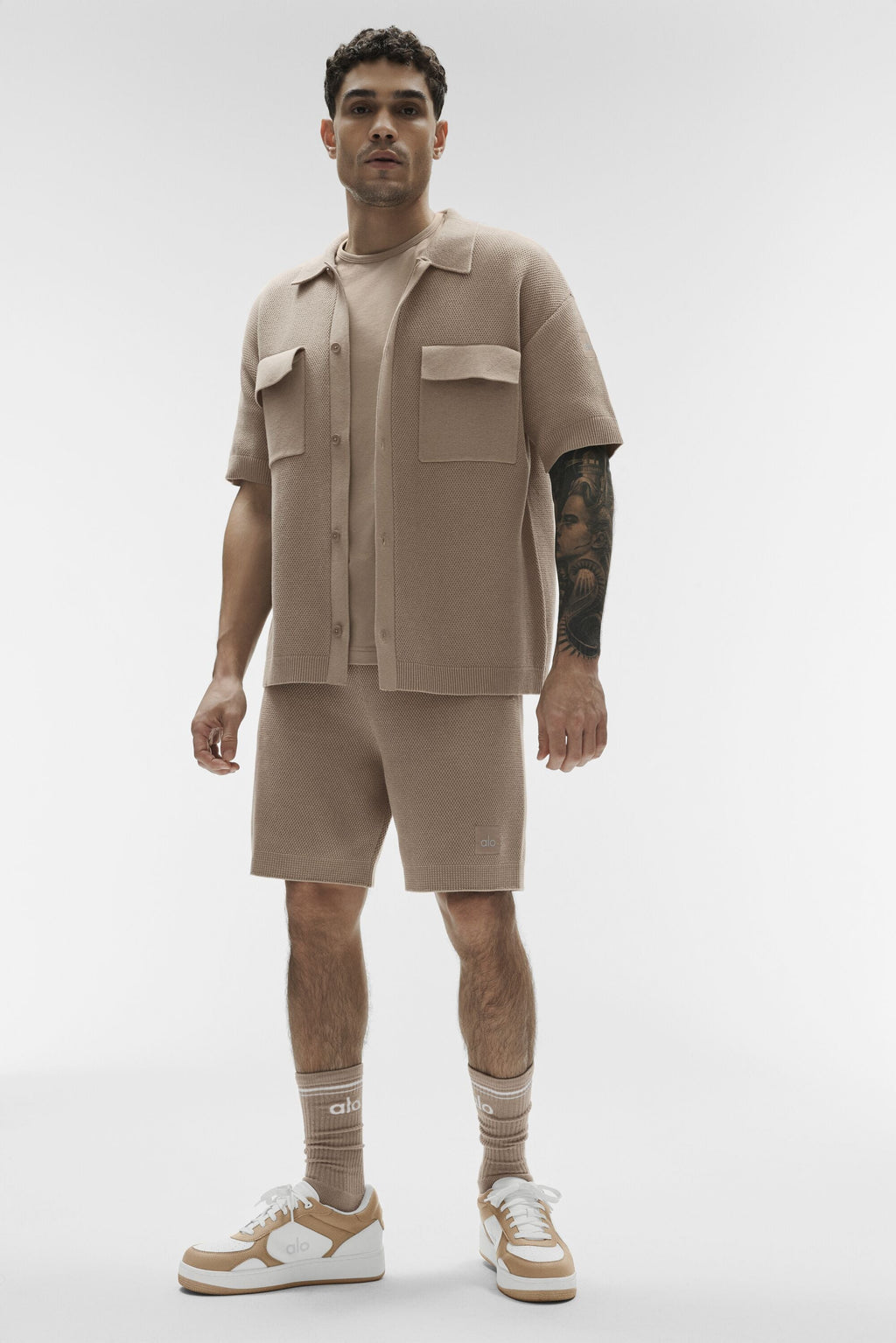 Sports Club Sweater Knit Short Sleeve Button Up - Gravel