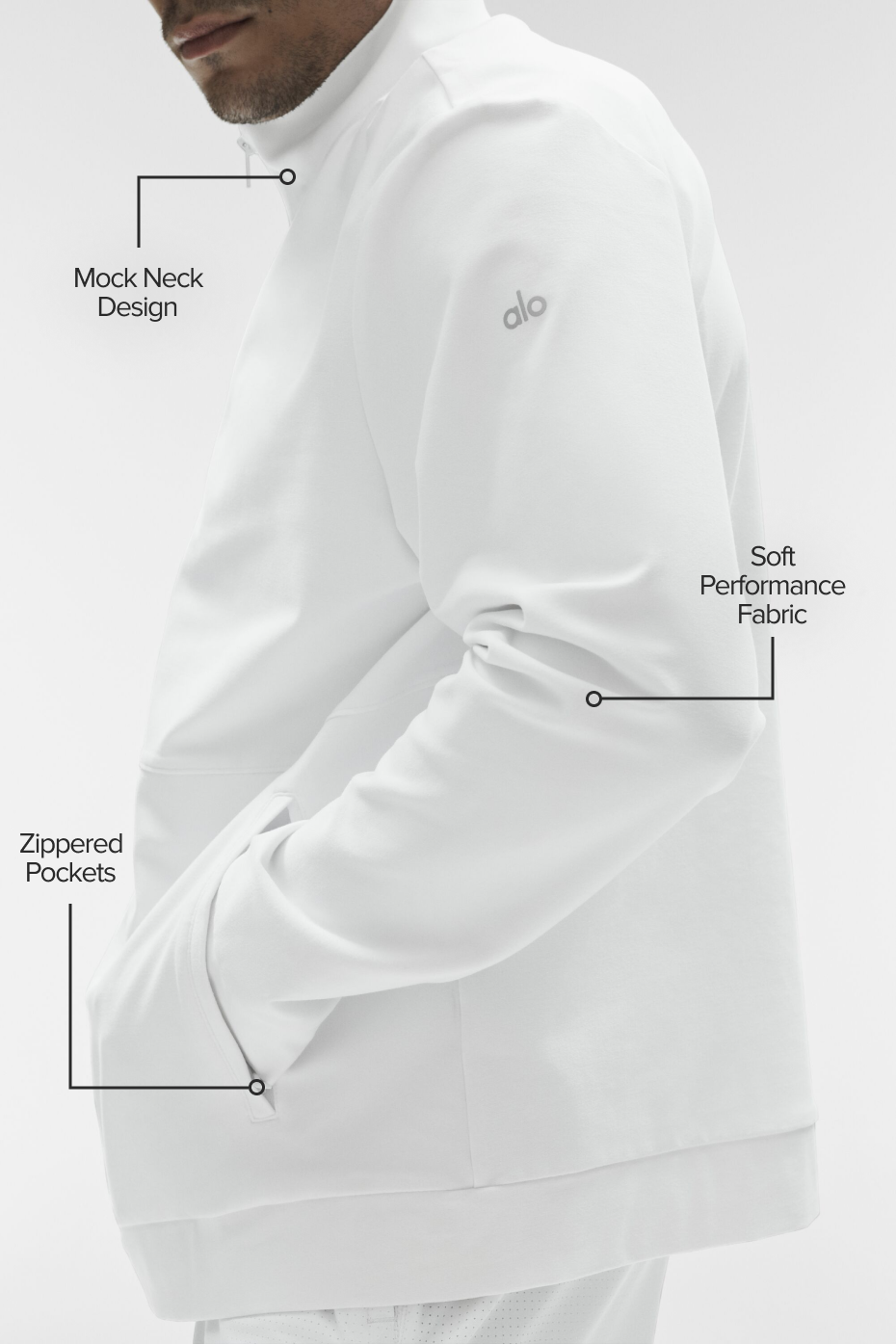 Conquer Max Mock Neck Full Zip - White