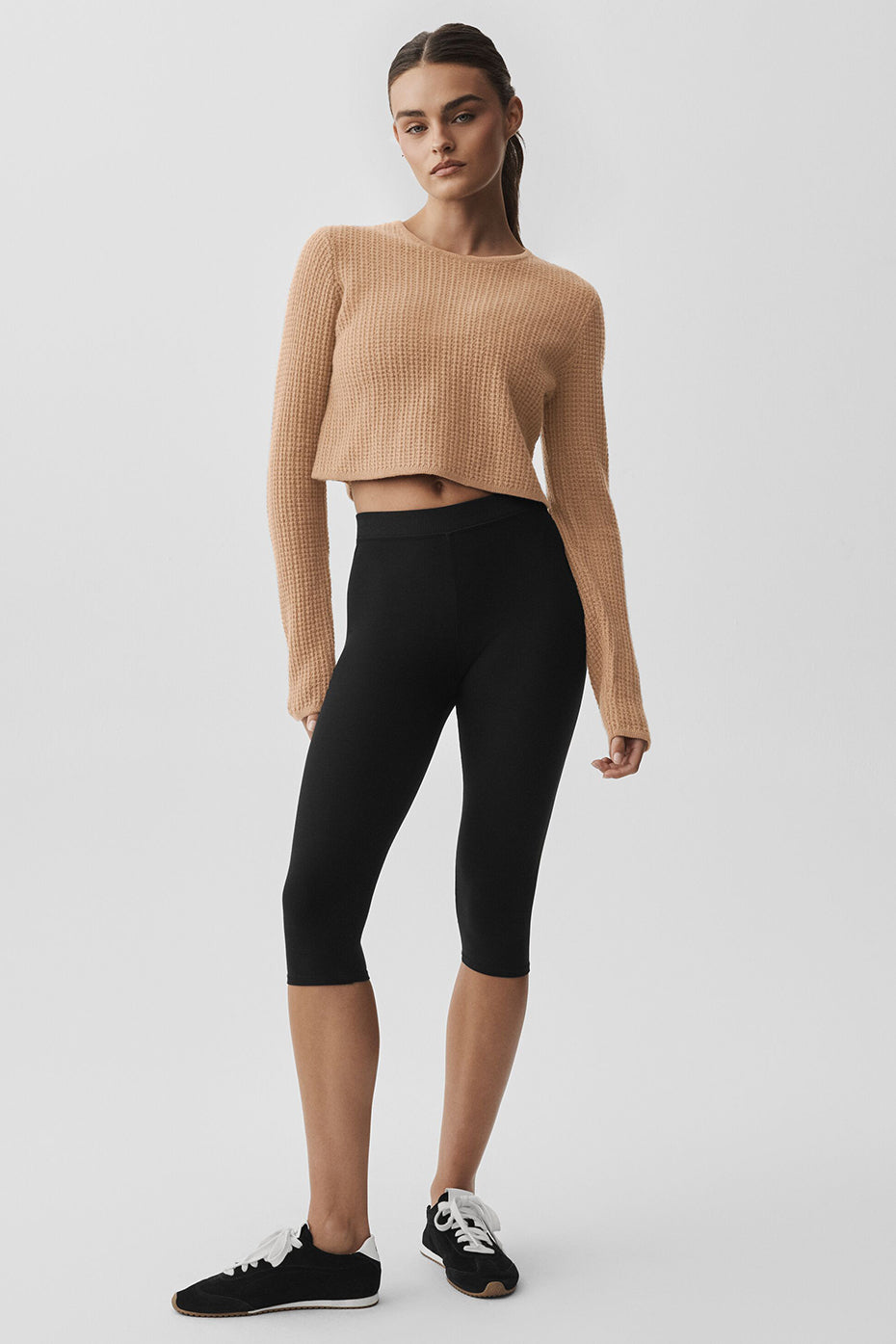 Cashmere Plush Waffle Cropped Long Sleeve - Toasted Almond
