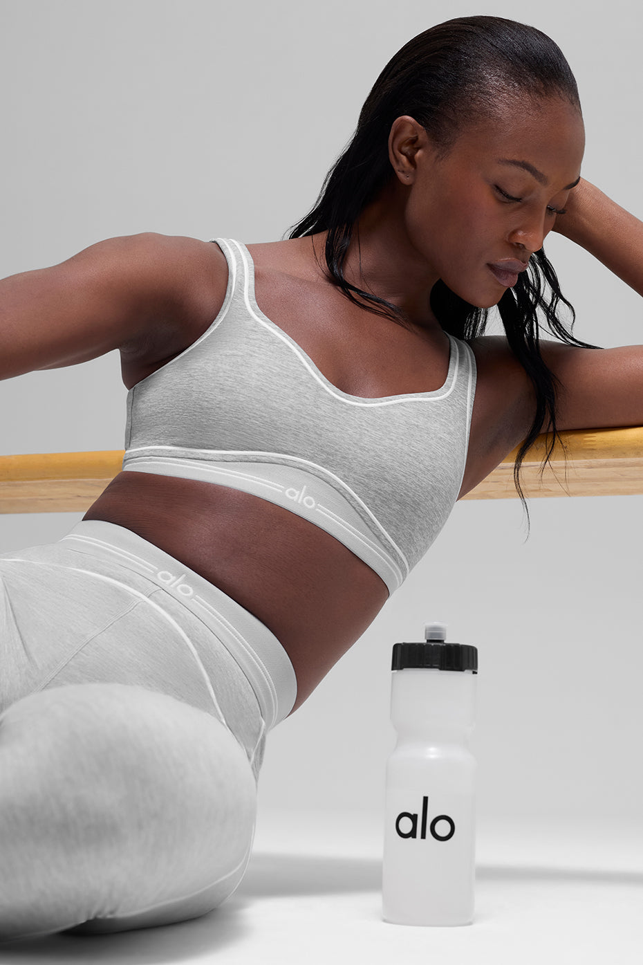 Alosoft Heart Throb Bra - Athletic Heather Grey/White